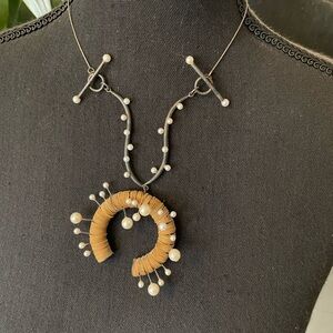 Vintage Kiwon Wang Silver Pearl and Paper necklace NYC